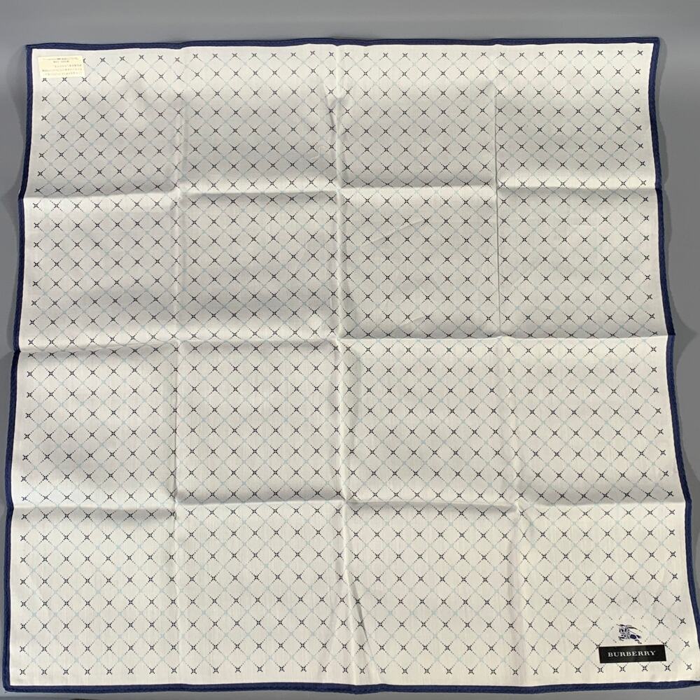 BURBERRY White Blue Diamond Cotton Pocket Square